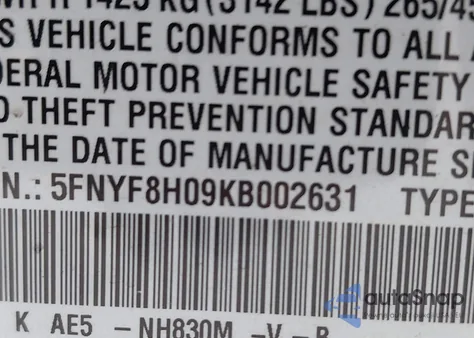 2019 Honda Passport Elite from USA, damaged, VIN 5FNYF8H09KB002631